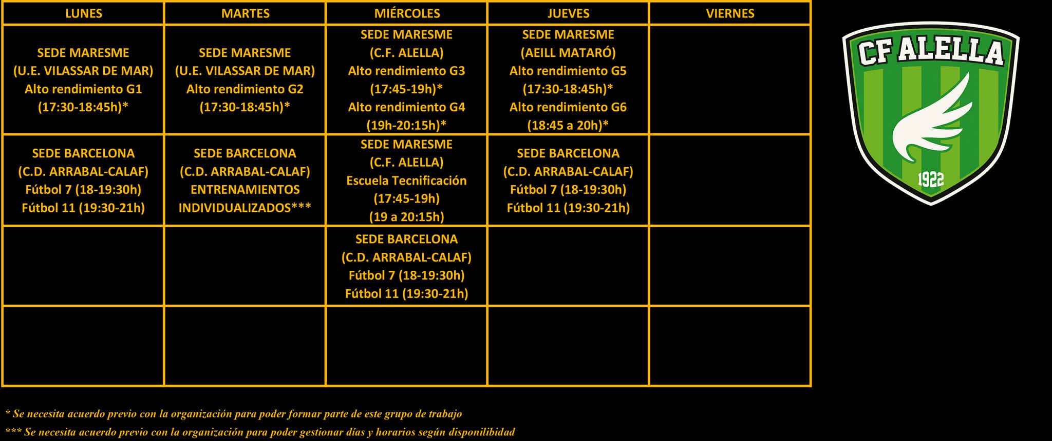 SEDES Y HORARIOS ALELLA+ESCUDO